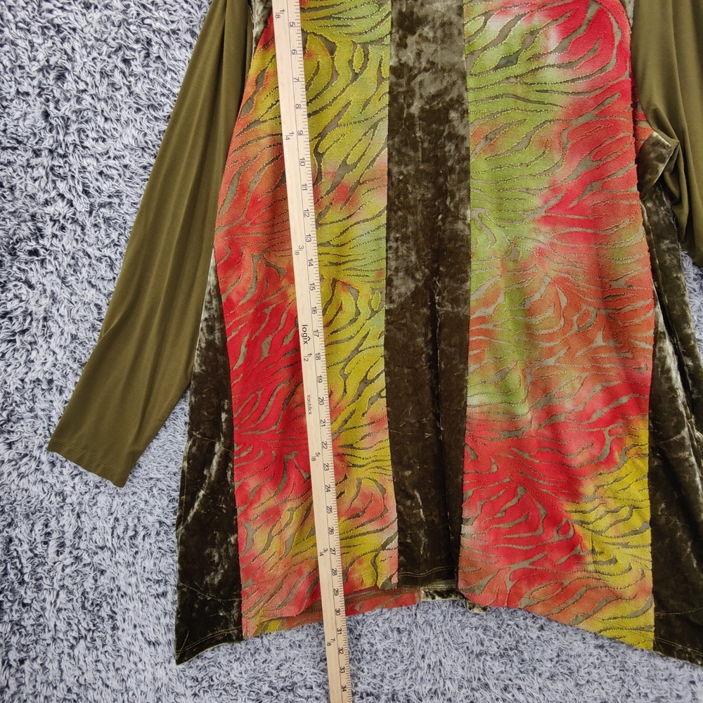 LOGO Women Whimsigoth Burnout Velvet Festival Vamp Tunic 1X Green Red Abstract - Picture 3 of 16